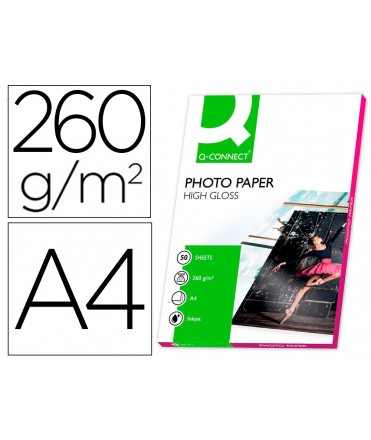 Glossy photo q-connect paper din a4 alta digital photo quality for ink-jet bag of 50 sheets of 180 gr