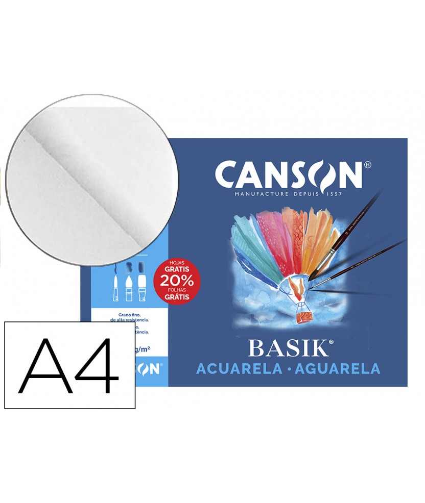 Papel acuarela basik canson din a4+ 370 gr pack de 6 hojas