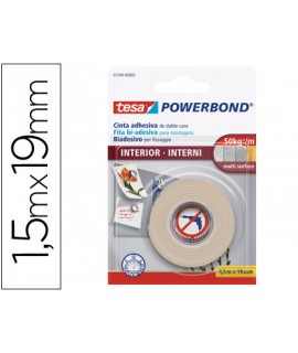 Cinta adhesiva doble cara tesa para interiores 1,5 m x 19 mm