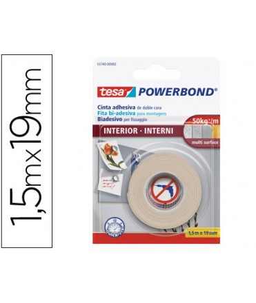 Cinta adhesiva doble cara tesa para interiores 1,5 m x 19 mm