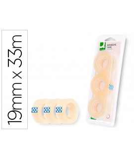 Cinta adhesiva q-connect 33 mt x 19 mm blister de 3 unidades