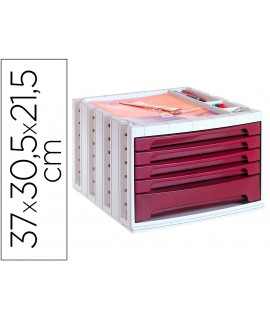 Fichero cajones de sobremesa q-connect 305x370x215 mm bandeja organizadora superior 5 cajones burdeos opaco