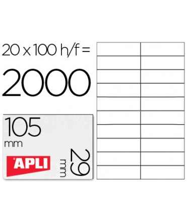 Etiqueta adhesiva apli 1299 tamaño 105x29 mm para fotocopiadora laser ink-jet caja con 100 hojas din a4