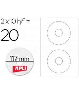 Etiqueta adhesiva apli 10603 tamaño cd-rom 117 mm para fotocopiadora laser ink-jet caja con 10 hojas/20 etiquetas