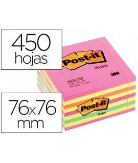 Bloc de notas adhesivas quita y pon post-it 76x76 mm cubo color rosa neon 450 hojas