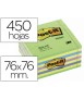 Bloc de notas adhesivas quita y pon post-it 76x76 mm cubo color azul y verde 450 hojas