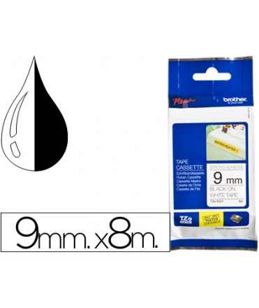 Cinta brother tze-s221 blanco-negro 9mm longitud 8 m superadhesiva