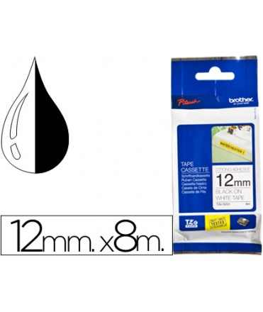 Cinta brother tzes231 blanco-negro 12mm longitud 8 mt superadhesiva