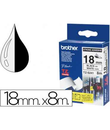 Cinta brother tzes241 blanco-negro 18mm longitud 8 m superadhesiva