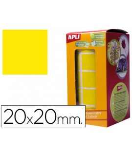 Square self-adhesive stickers 20x20 mm yellow roll of 1770 units