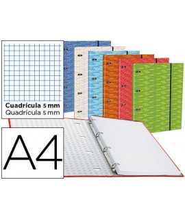 Carpeta con recambio liderpapel a4 cuadro 5mm forrada 4 anillas 20mm colores surtidos