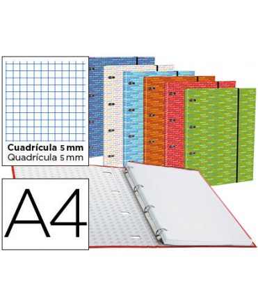 Carpeta con recambio liderpapel a4 cuadro 5mm forrada 4 anillas 20mm colores surtidos