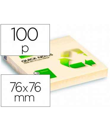 Bloc de notas adhesivas quita y pon q-connect 76x76 mm papel reciclado amarillo