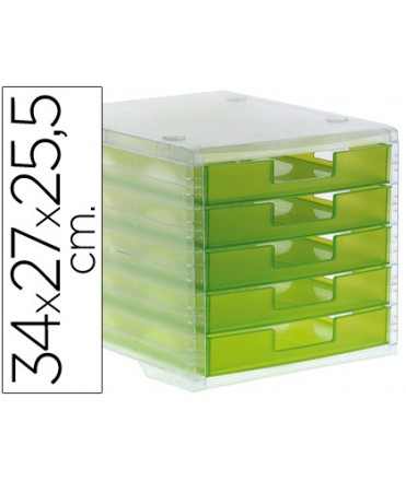 Fichero cajones de sobremesa archivo 2000 340x270x260 mm apilables 5 cajones verde kiwi translucido