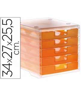 Fichero cajones de sobremesa q-connect 340x270x260 mm apilables 5 cajones naranja mandarina translucido