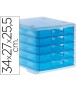 Fichero cajones de sobremesa archivo 2000 340x270x260 mm apilables 5 cajones azul mar translucido