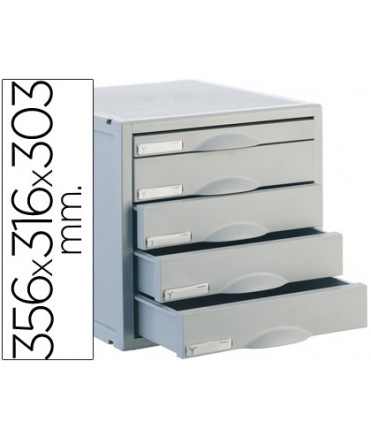 Fichero cajones de sobremesa archisystem 356x316x303 mm 5 cajones color gris 4 de 52mm y 1 de 22mm