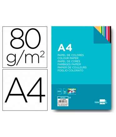 Colour paper liderpapel a4 80gr 25 assorted colours pack of 100 sheets