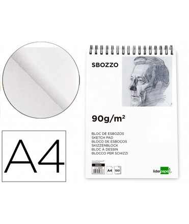Bloc dibujo liderpapel esbozos espiral din a4 210x297mm 100 hojas 90gr/m2 sin recuadro