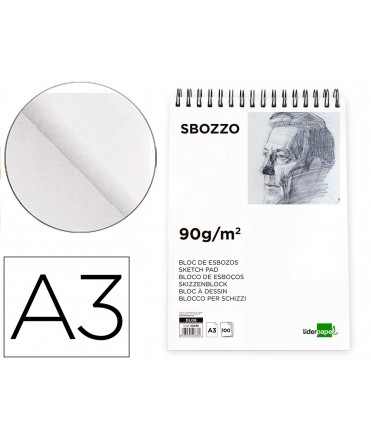 Bloc dibujo liderpapel esbozos espiral a3 297x420mm 100 hojas 90 g sin recuadro