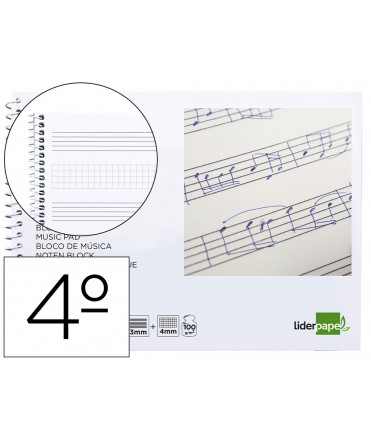 Bloc musica liderpapel combi pentagrama 3mm mas cuadricula de 4mm para anotaciones cuarto20 hojas 100g/m2