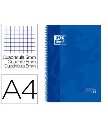Bloc espiral oxford tapa extradura microperforado din a4 80 hojas cuadros 5mm color azul