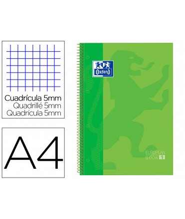 Bloc espiral oxford tapa extradura microperforado din a4 80 hojas cuadros 5mm color verde