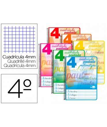 Cuaderno espiral liderpapel cuarto pautaguia tapa blanda 40h 75gr cuadro pautado 4mm c olores surtidos