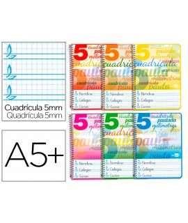 Cuaderno espiral liderpapel cuarto pautaguia tapa blanda 40h 75 gr cuadro pautado 5mm colores surtidos