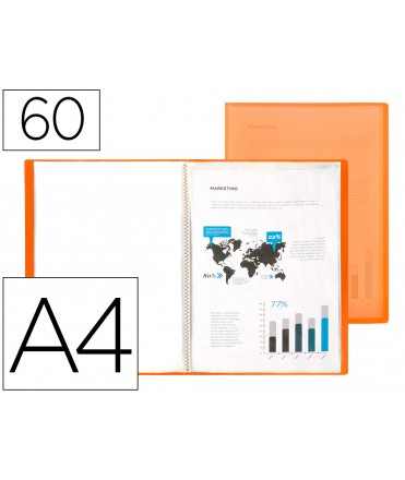 Carpeta liderpapel escaparate 47071 60 fundas polipropileno traslucida din a4 naranja frosty
