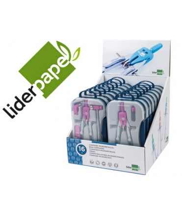 Compas liderpapel con adapatador alargadera y mango extra soft expositor de 16 estuches 2 modelos