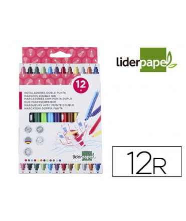 Rotulador liderpapel duo doble punta fina y gruesa caja de 12 unidades colores surtidos