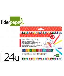 Double liderpapel pen fine and thick double tip box of 24 units assorted colors