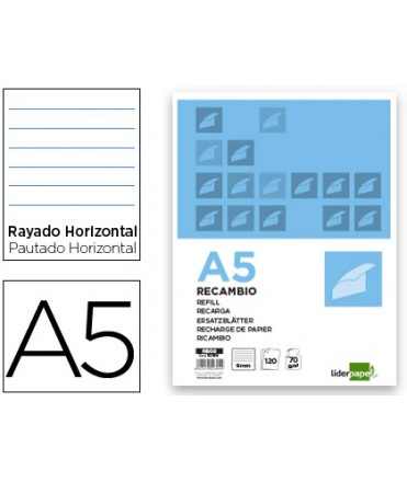 Recambio liderpapel a5 120 hojas 80gr horizontal sin ma rgen 6 taladros bandas de 5 colores