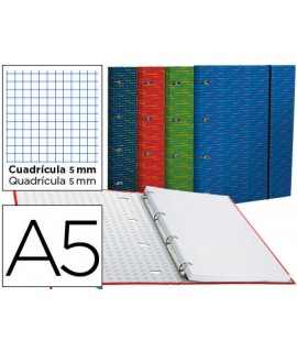 Carpeta con recambio liderpapel a5 cuadro 5mm forrada 4 anillas 20mm colores surtidos