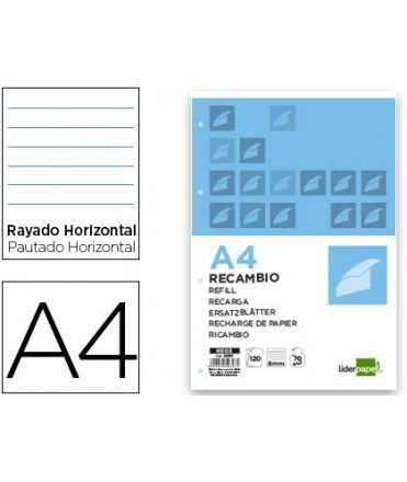 Recambio liderpapel a4 120 hojas 70gr horizontal sin margen 4 taladros bandas de 5 colores