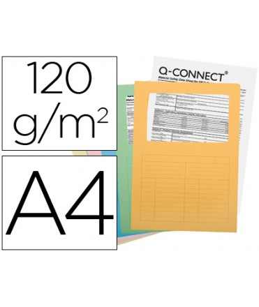 Subcarpeta cartulina q-connect din a4 colores surtidos con ventana transparente 120g/m2 paquete de 25 unidades