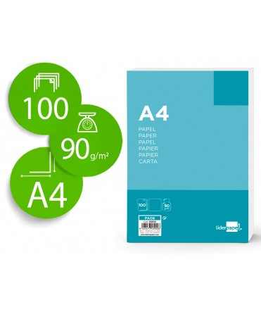 Papel liderpapel din a4 90 gr liso paquete de 100 hojas