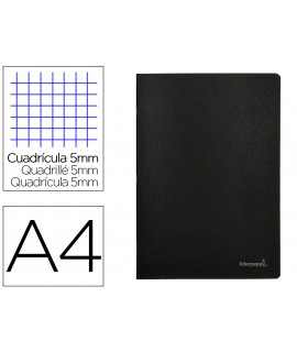 Libreta liderpapel tapa negra a4 80 hojas 60g/m2 cuadro 5mm con doble margen