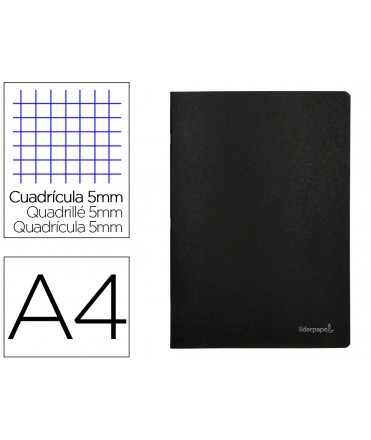 Libreta liderpapel tapa negra a4 80 hojas 60g/m2 cuadro 5mm con doble margen