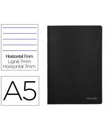Notebook liderpapel black cover a5 80 sheets 60g/m2 horizontal with double margin