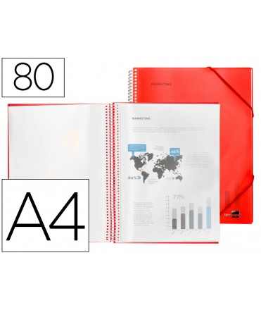 Carpeta liderpapel escaparate con espiral 80 fundas polipropileno din a4 rojo