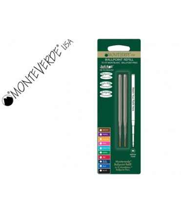 Recambio boligrafo monteverde compatibles con los de montblanc blister 2 unidades color negro punta media