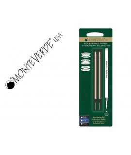 Monteverde gel roller refill compatible with montblanc blister 2 units black medium tip