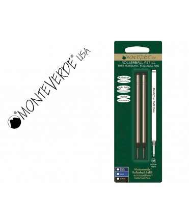 Recambio roller gel monteverde compatibles con los de montblanc blister 2 unidades color negro punta media