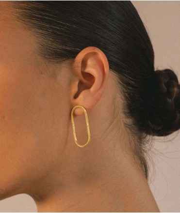 Minimal Folk Oval Earrings, Gold