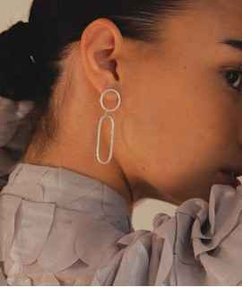 Minimal Folk Double Earrings, Silver