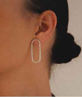Minimal Folk Oval Earrings, Silver