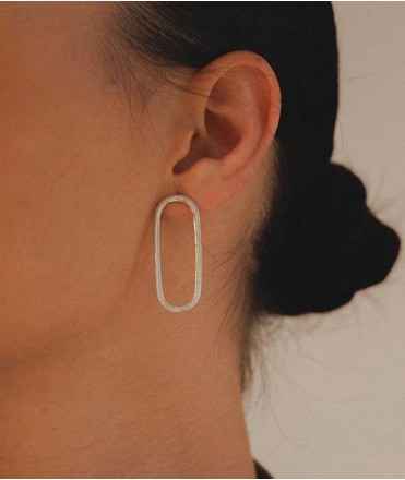 Minimal Folk Oval Earrings, Silver
