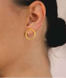 Minimal Folk Round earrings, gold